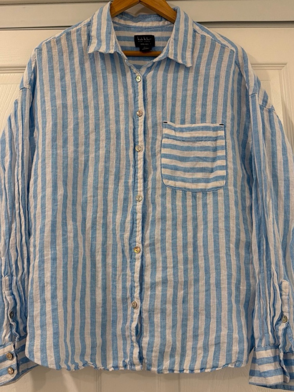 Nicole Miller Blue & White Striped Button-Down Shirt